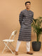 Vastramay Men's Black Ikkat Print Cotton Kurta With Pant set