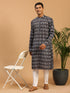Vastramay Men's Black Ikkat Print Cotton Kurta With Pant set