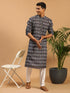 Vastramay Men's Black Ikkat Print Cotton Kurta With Pant set