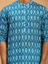 Vastramay Men's Turquoise Ikkat Print Cotton Kurta