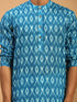 Vastramay Men's Turquoise Blue Ikkat Print Cotton Kurta With Pant set