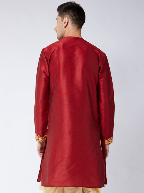 Vastramay Men's Maroon Silk Blend Kurta
