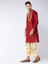 Vastramay Men's Maroon And Gold Silk Blend Kurta and Dhoti Set