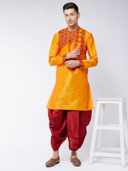 Vastramay Men's Orange Silk Blend Kurta
