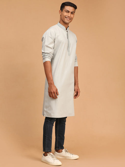 Vastramay Men's Grey Cotton Blend Kurta