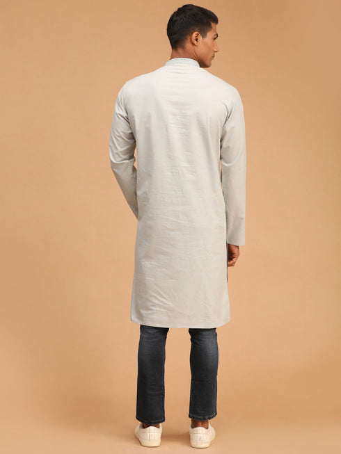 Vastramay Men's Grey Cotton Blend Kurta