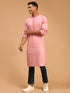 Vastramay Men's Pink Cotton Blend Kurta