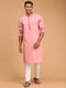 Vastramay Men's Pink Kurta and Pant Style Cotton Pyjama Set