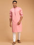 Vastramay Men's Pink Kurta and Pant Style Cotton Pyjama Set