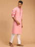 Vastramay Men's Pink Kurta and Pant Style Cotton Pyjama Set