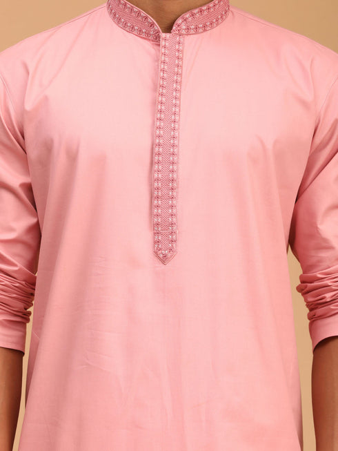 Vastramay Men's Pink Kurta and Pant Style Cotton Pyjama Set