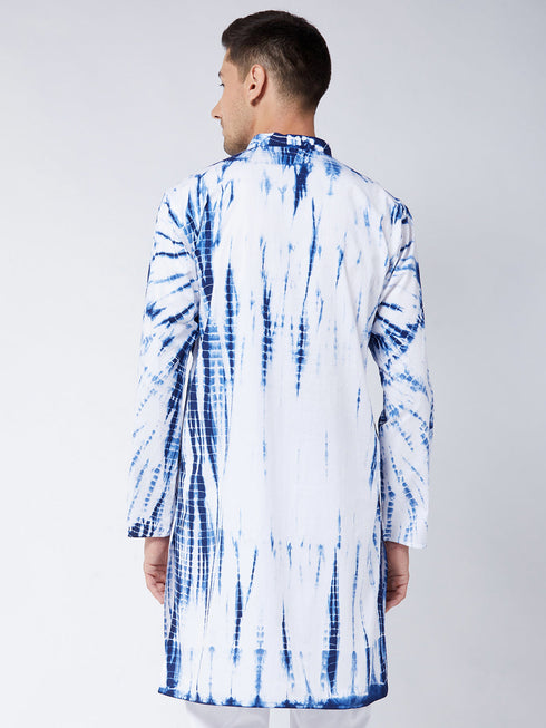 Vastramay Men's Blue And White Pure Cotton Kurta