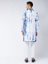 Vastramay Men's Blue And White Cotton Tie Dye Kurta And Solid Pant Style Cotton Pyjama Set