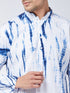 Vastramay Men's Blue And White Cotton Tie Dye Kurta And Solid Pant Style Cotton Pyjama Set