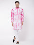 Vastramay Men's Pink And White Cotton Tie Dye Kurta And Solid Pant Style Cotton Pyjama Set