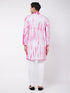 Vastramay Men's Pink And White Cotton Tie Dye Kurta And Solid Pant Style Cotton Pyjama Set