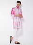 Vastramay Men's Pink And White Cotton Tie Dye Kurta And Solid Pant Style Cotton Pyjama Set