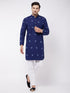 Vastramay Men's Blue And White Cotton Kurta And Pant Style Cotton Pyjama Set