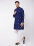Vastramay Men's Blue And White Cotton Kurta And Pant Style Cotton Pyjama Set