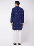 Vastramay Men's Blue And White Cotton Kurta And Pant Style Cotton Pyjama Set