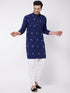 Vastramay Men's Blue And White Cotton Kurta And Pant Style Cotton Pyjama Set