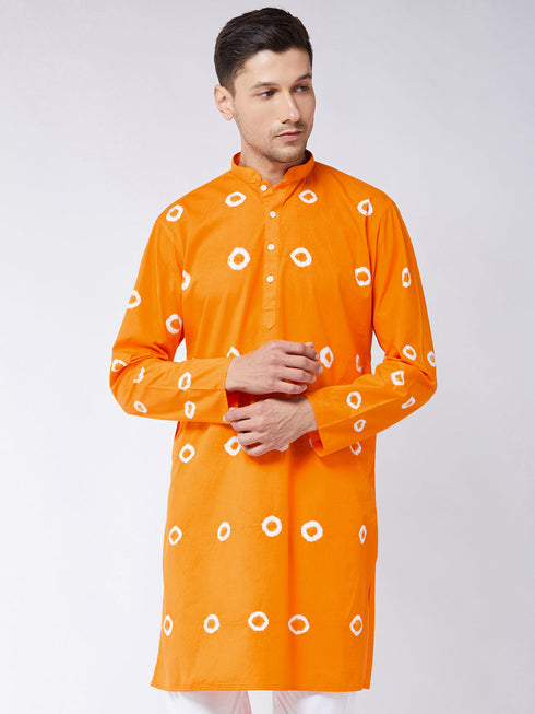 Vastramay Men's Orange Pure Cotton Kurta