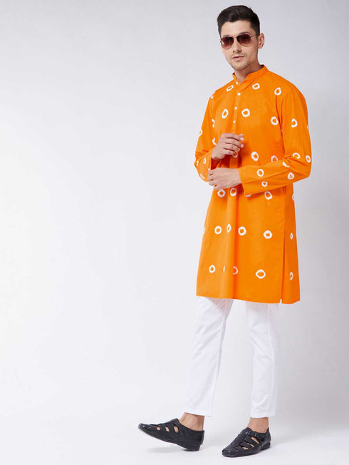 Vastramay Men's Orange Pure Cotton Kurta