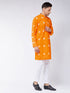Vastramay Men's Orange And White Cotton Kurta Pyjama Set