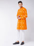 Vastramay Men's Orange And White Bandhni Print Cotton Kurta And Pant Style Cotton Pyjama Set