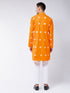Vastramay Men's Orange And White Bandhni Print Cotton Kurta And Pant Style Cotton Pyjama Set