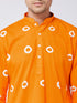 Vastramay Men's Orange And White Bandhni Print Cotton Kurta And Pant Style Cotton Pyjama Set