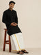 Vastramay Men's Black Cotton Kurta And Mundu Set