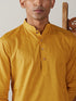 Vastramay Men's Mustard Cotton Kurta With White Pant Set