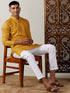 Vastramay Men's Mustard Cotton Kurta With White Pant Set