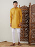 Vastramay Men's Mustard Cotton Kurta With White Pant Set