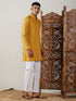 Vastramay Men's Mustard Cotton Kurta With White Pant Set
