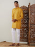 Vastramay Men's Mustard Cotton Kurta With White Pant Set
