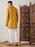 Vastramay Men's Mustard Cotton Kurta With White Pant Set