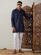 Vastramay Men's Navy Blue Cotton Kurta With White Pant Set
