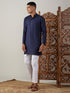 Vastramay Men's Navy Blue Cotton Kurta With White Pant Set
