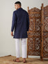 Vastramay Men's Navy Blue Cotton Kurta With White Pant Set