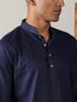 Vastramay Men's Navy Blue Cotton Kurta With White Pant Set