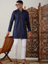 Vastramay Men's Navy Blue Cotton Kurta With White Pant Set