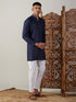 Vastramay Men's Navy Blue Cotton Kurta With White Pant Set