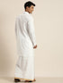 Vastramay Men's White Cotton Kurta And Mundu Set