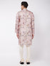 Vastramay Men's Pink Floral Printed Silk Blend Kurta Pyjama Set
