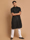 Vastramay Men's Black Solid Kurta with White Pant style Cotton Pyjama Set