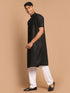 Vastramay Men's Black Solid Kurta with White Pant style Cotton Pyjama Set