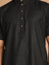 Vastramay Men's Black Solid Kurta with White Pant style Cotton Pyjama Set