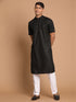 Vastramay Men's Black Solid Kurta with White Pant style Cotton Pyjama Set